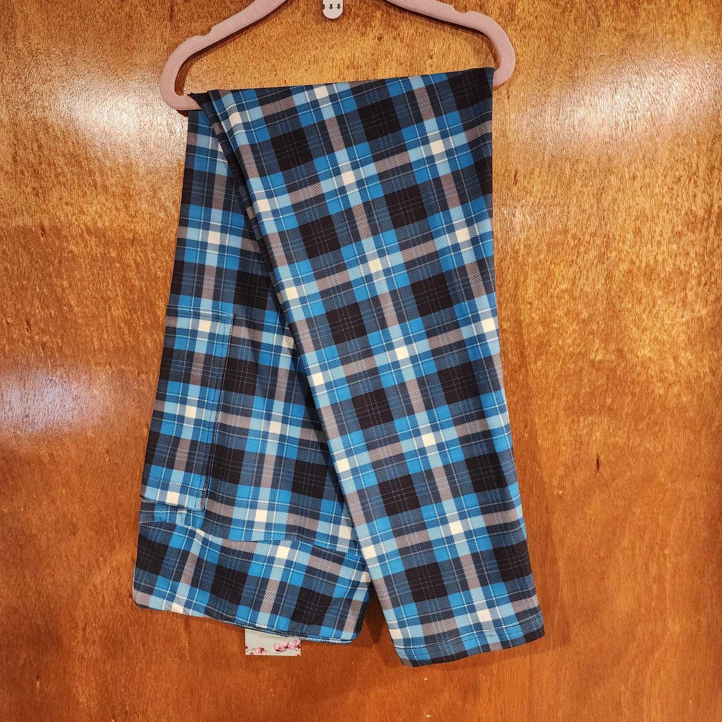 Blue, Black & White Plaid Leggings with Pockets (AR)