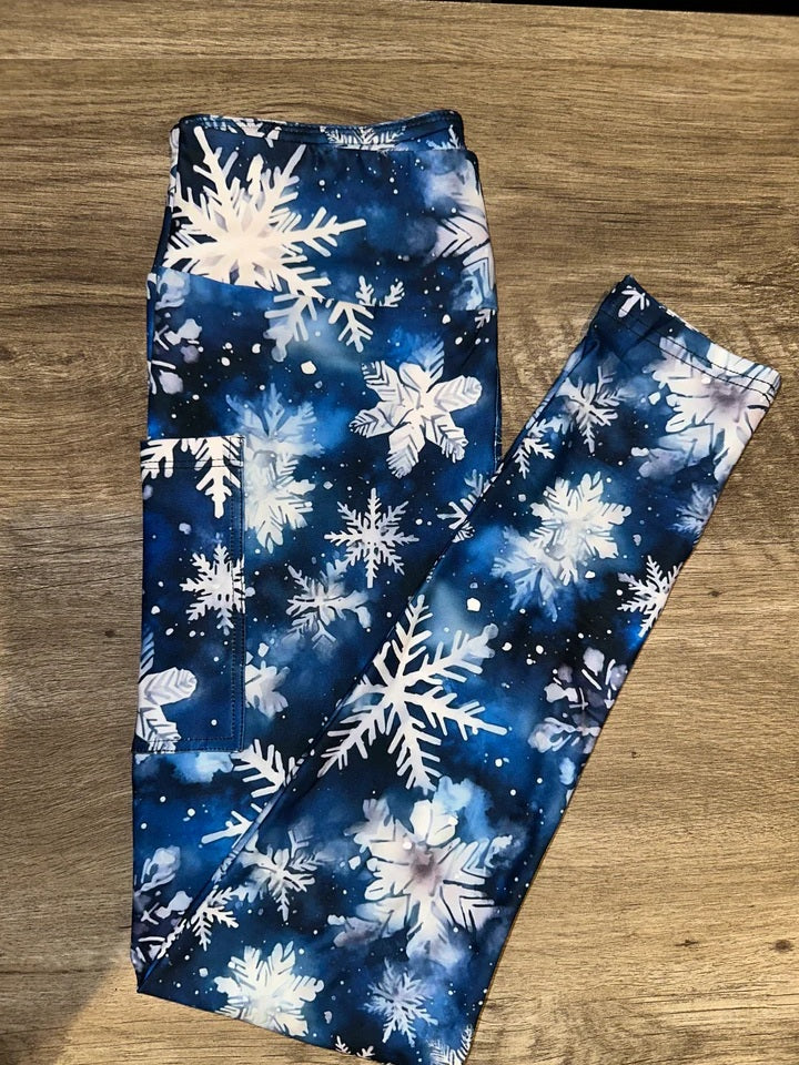 Blue Snowflakes Leggings with Pockets (TL)