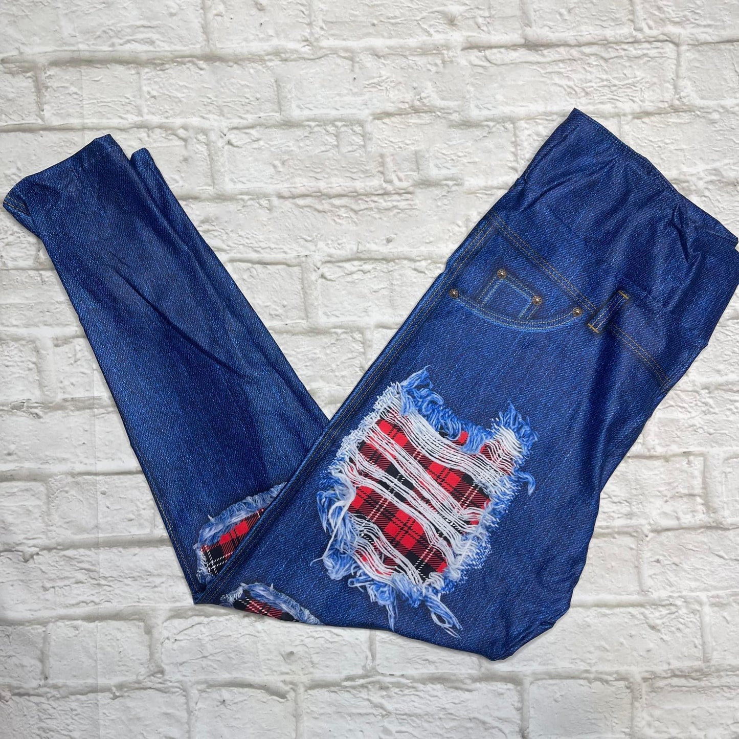 Buffalo Plaid Faux Denim Leggings (TL)
