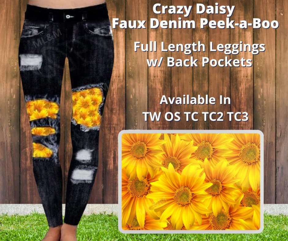 Crazy Daisy Faux Denim Leggings with Back Pockets (Pixie)