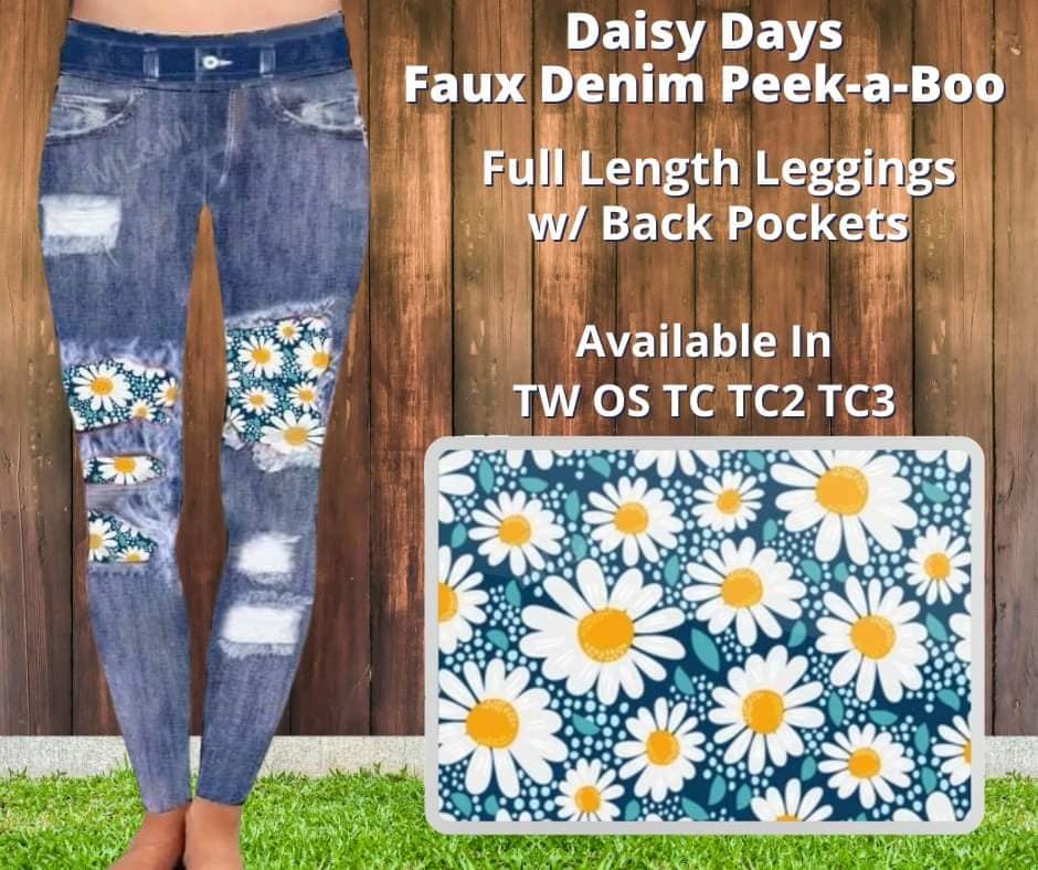 Daisy Days Faux Denim Leggings with Back Pockets (Pixie)