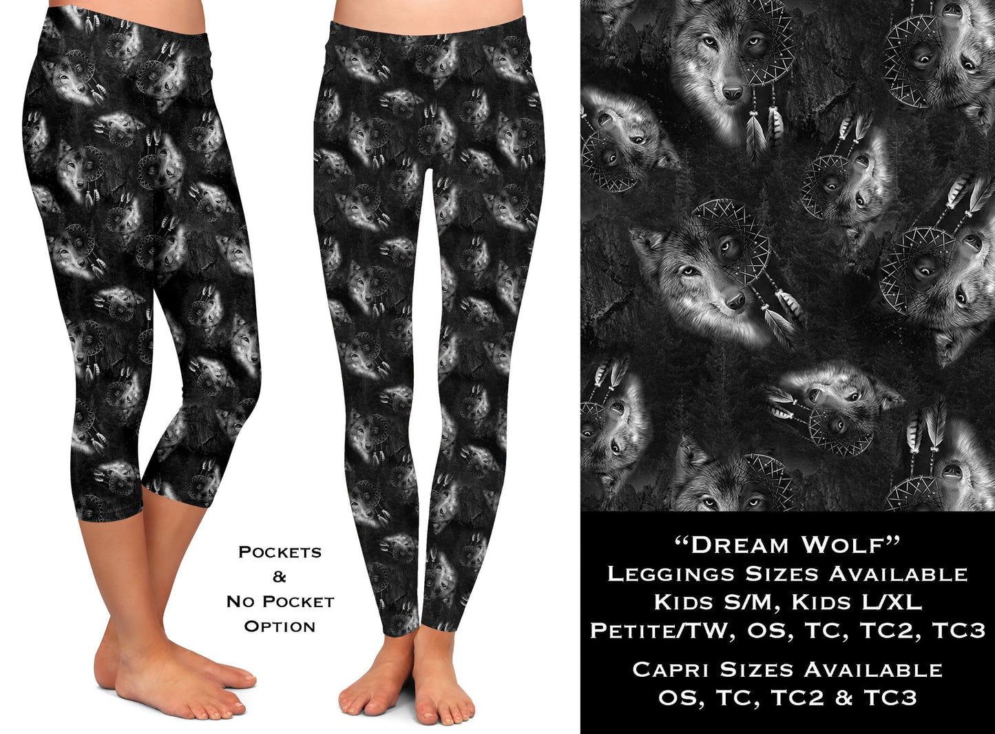 Dream Wolf Capri Leggings with Pockets (WW)