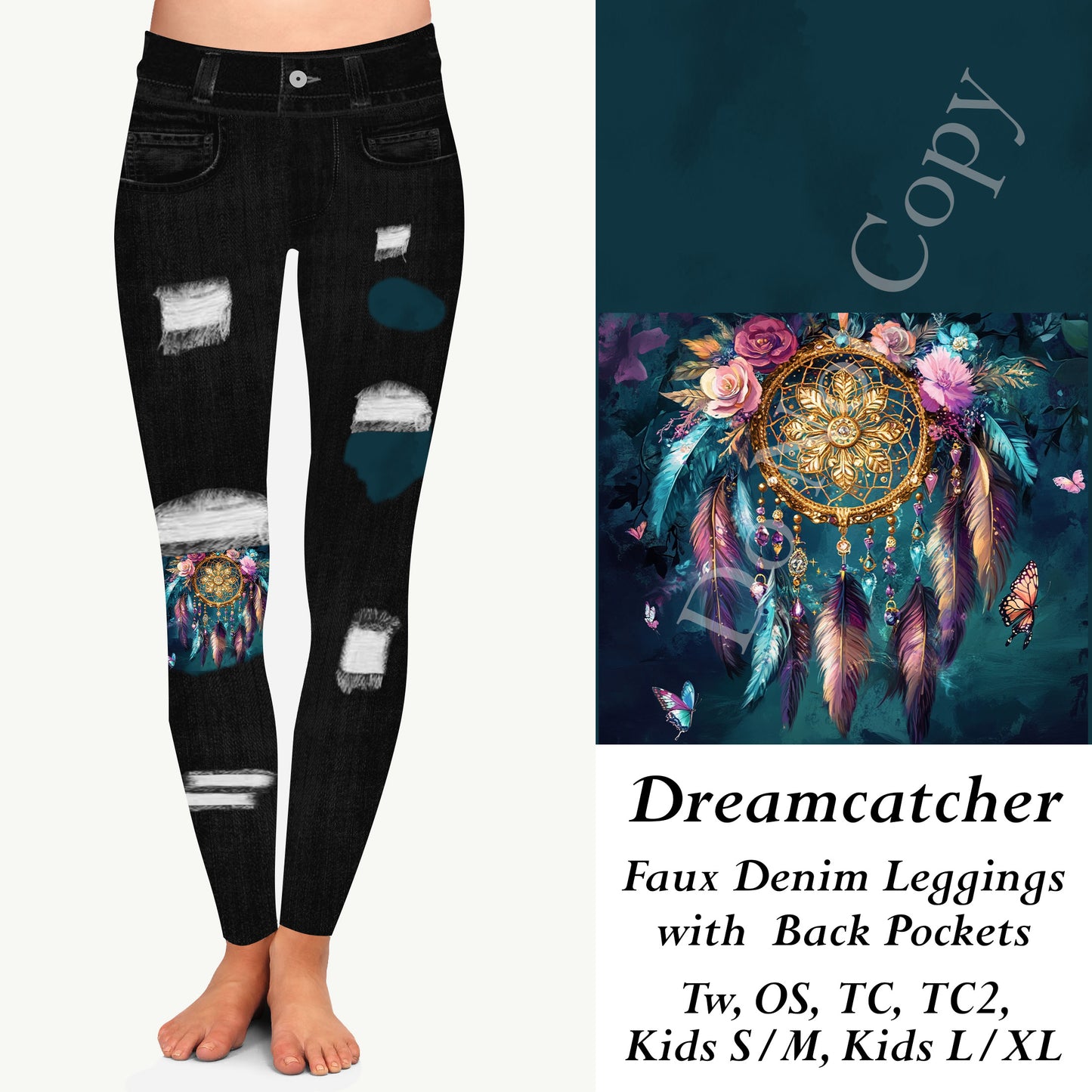Dreamcatcher Faux Denim Leggings with Back Pockets (JAAM)