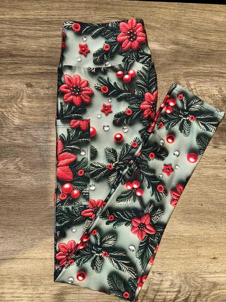 Green Christmas Leggings with Pockets (TL)