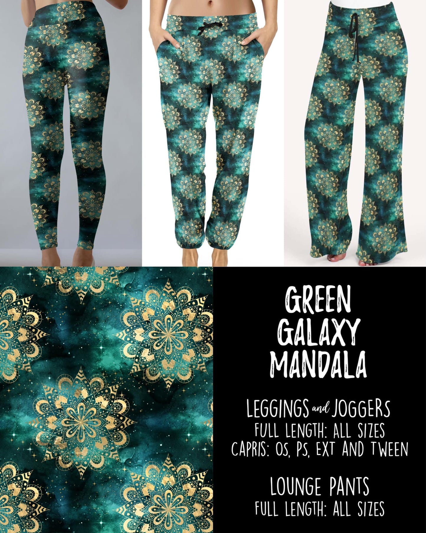 Green Galaxy Mandala Leggings with Pockets (JAAM)