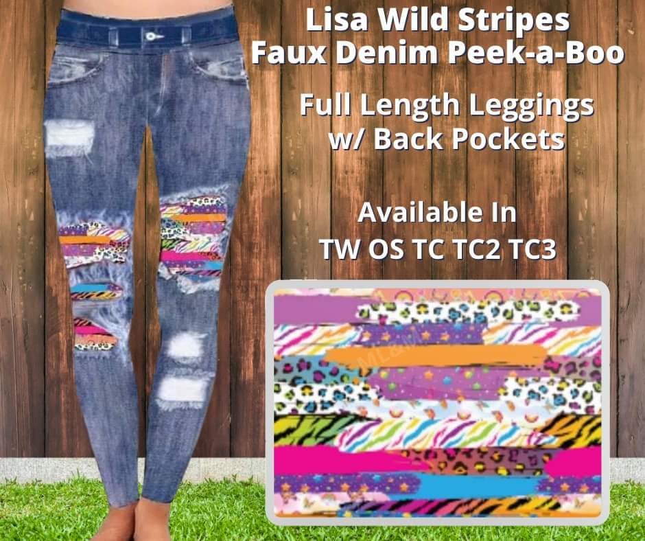 Wild Stripes Faux Denim Leggings with Back Pockets (Pixie)