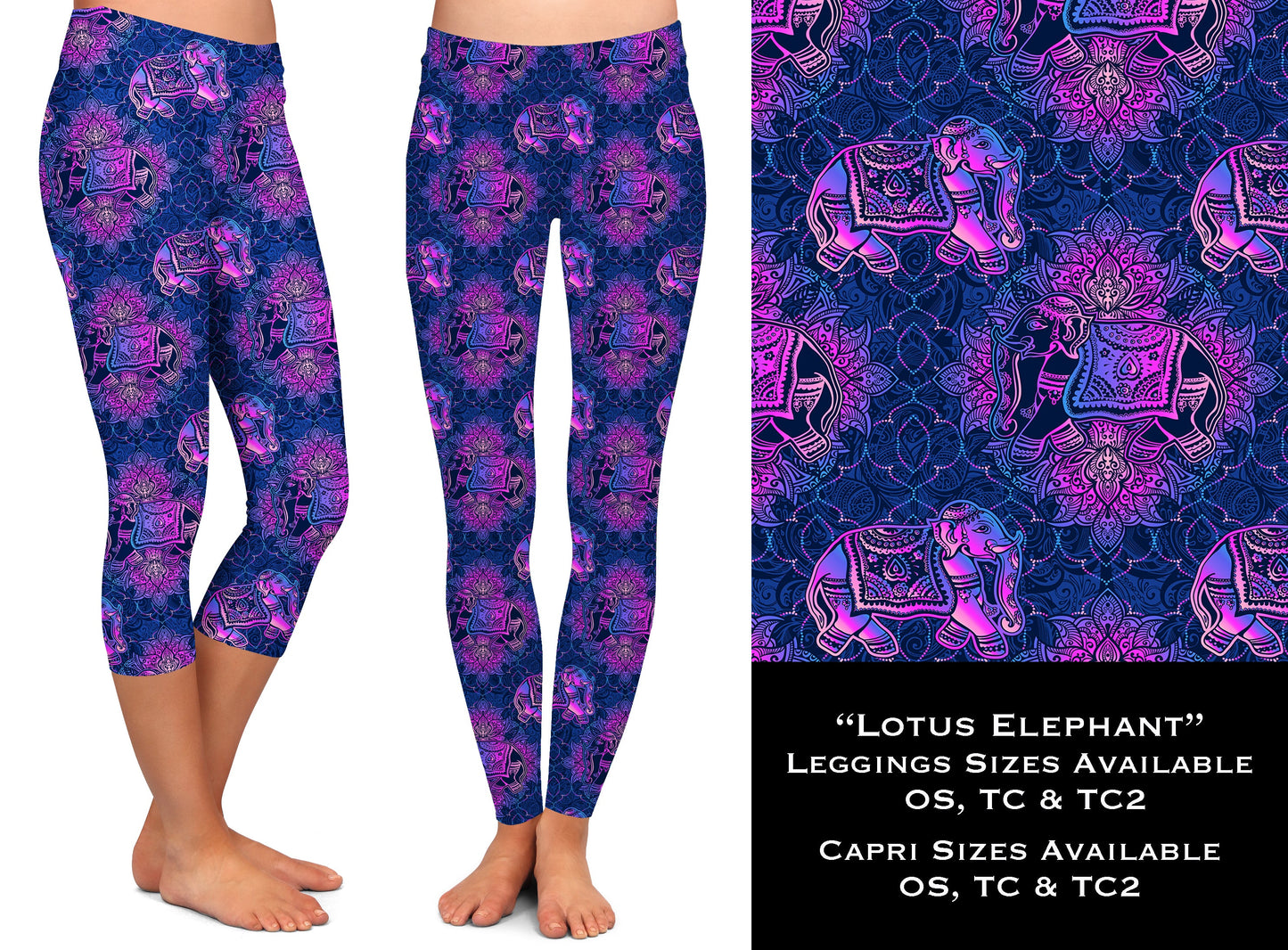 Lotus Elephant Capri Leggings with Pockets (WW)