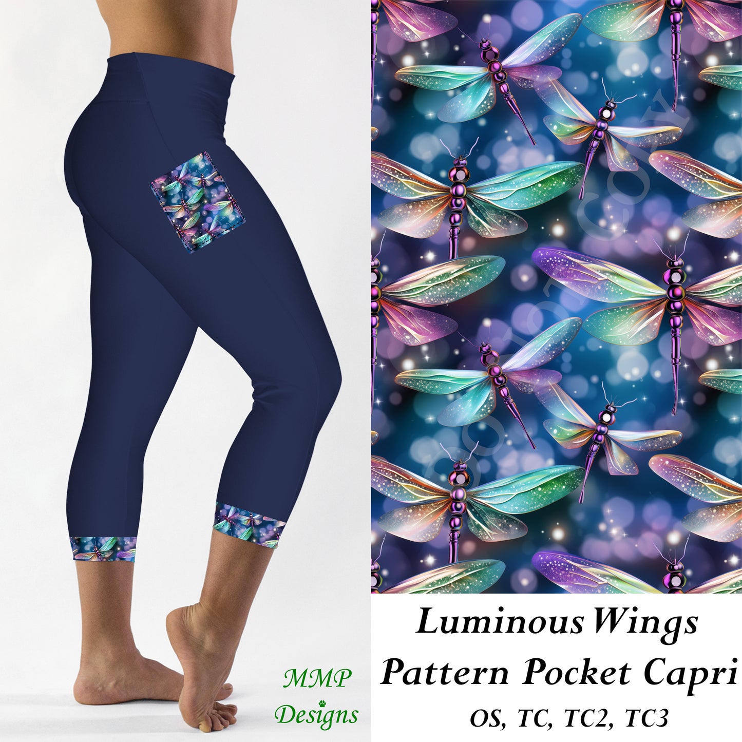 Luminous Wings Pattern Pocket Capri Leggings (MMP)