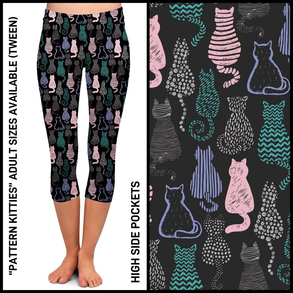 Pattern Kitties Capri Leggings with Pockets (AR)