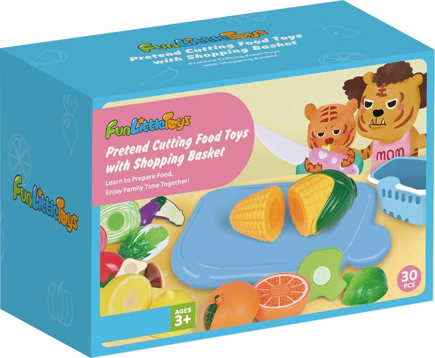 Pretend Cutting Food Toys with Shopping Basket (30 pcs)
