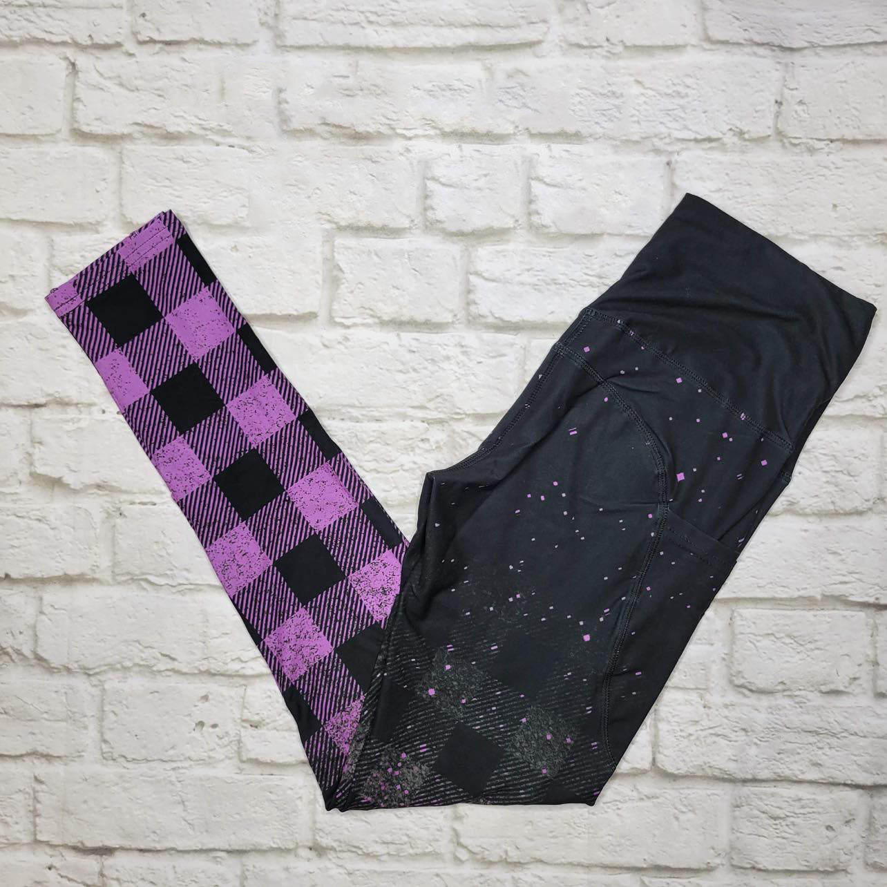 Purple Plaid Ombre Leggings with Pockets
