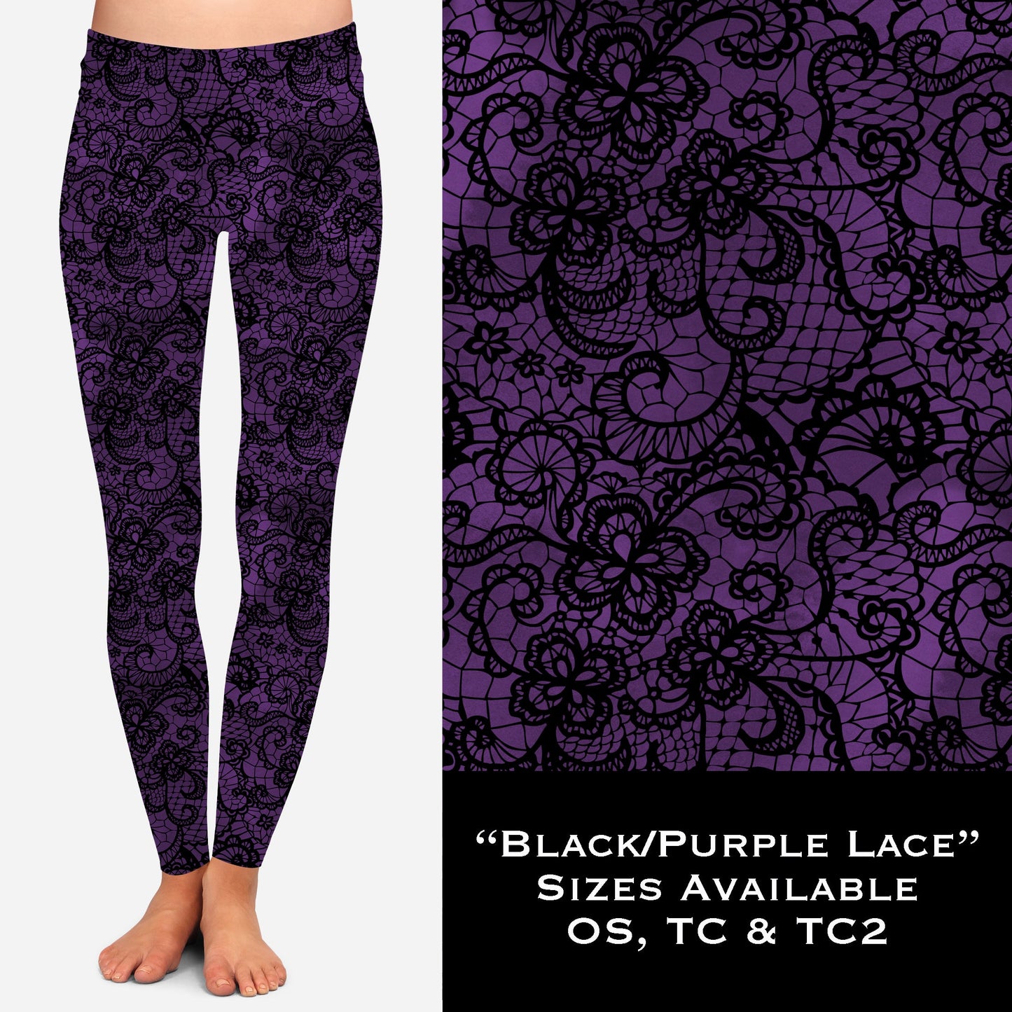 Purple & Black Lace Leggings with Pockets (WW)