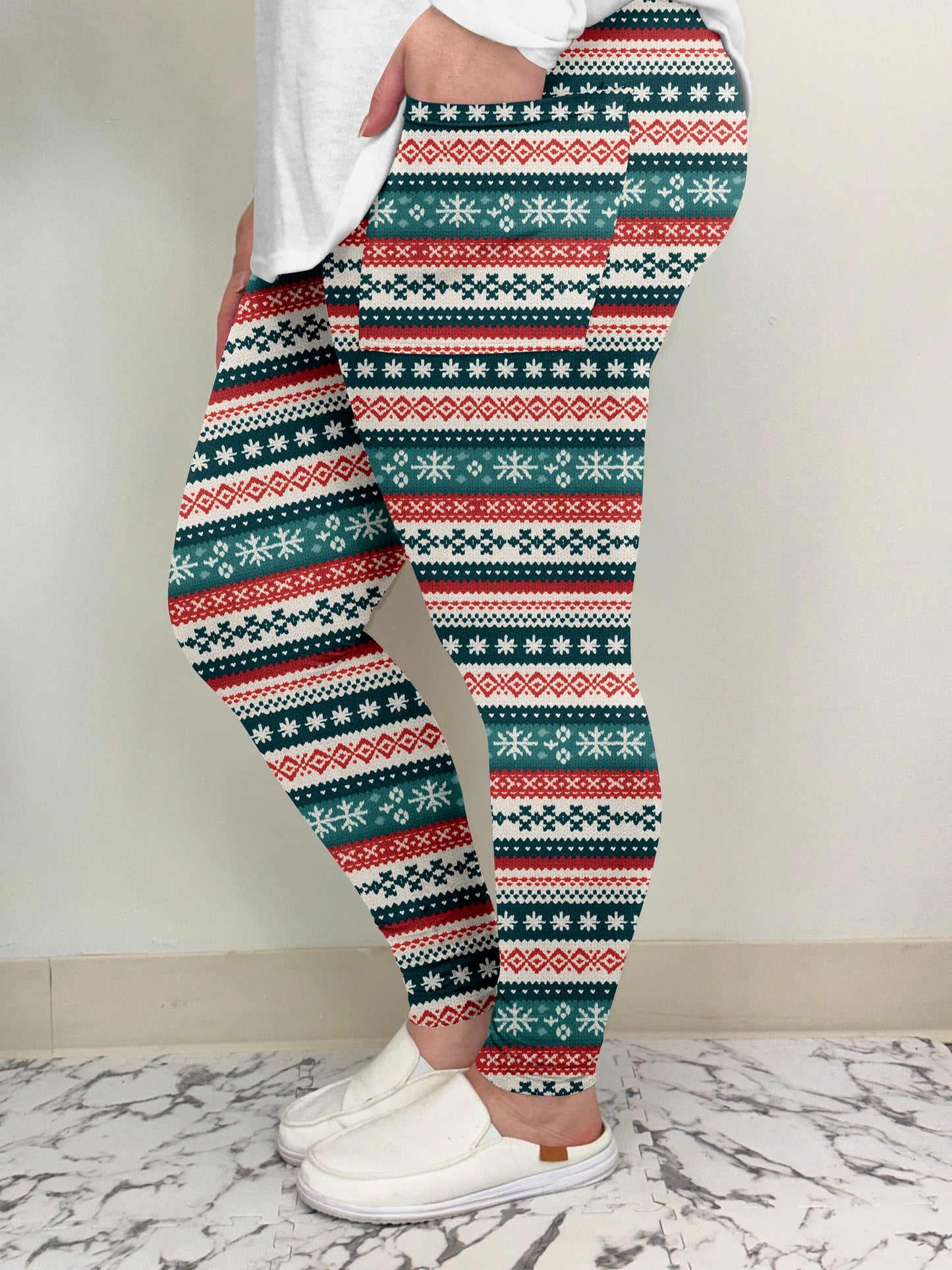 Snowflake Stripes Leggings with Pockets (TL)