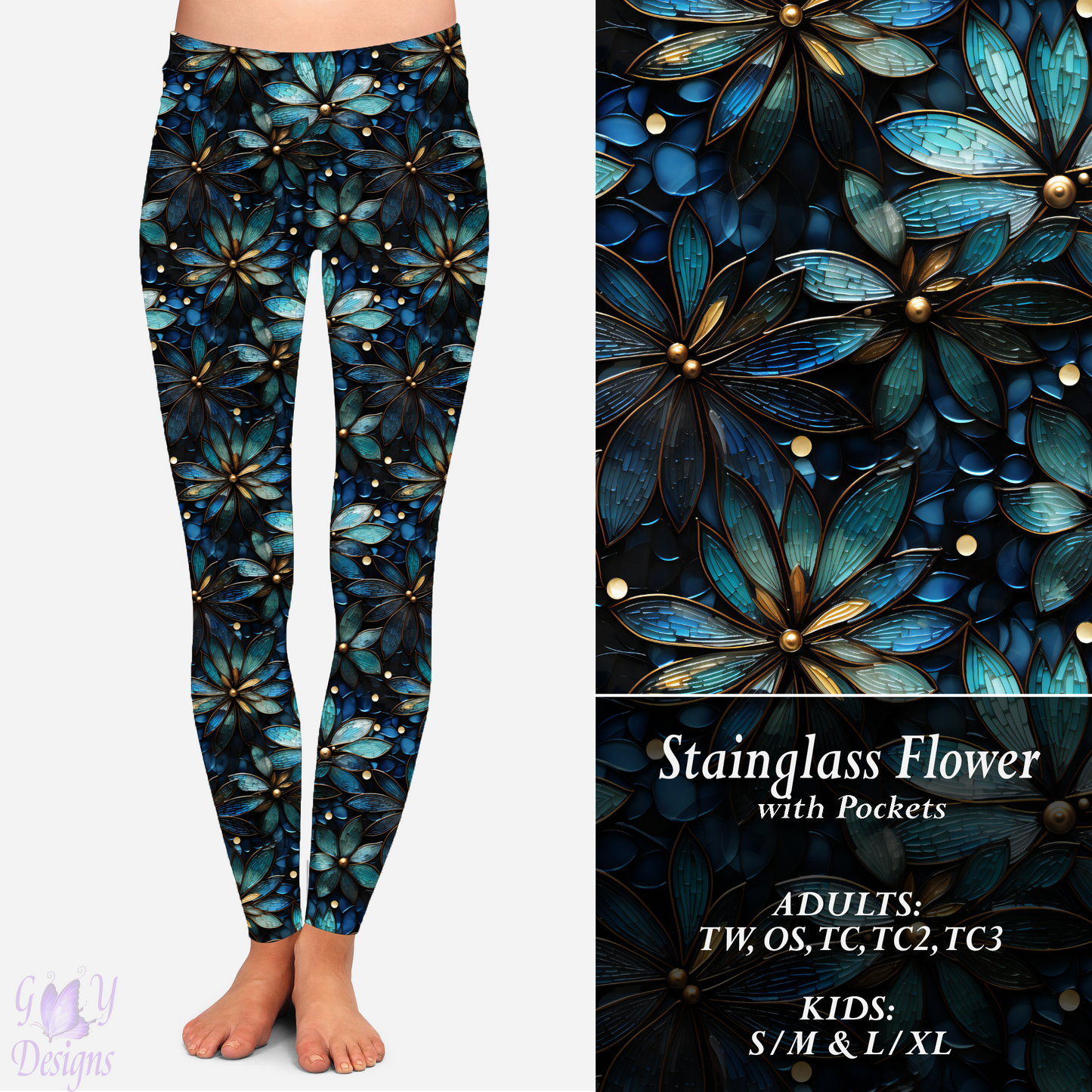 Stainglass Flower Leggings with Pockets (GY)