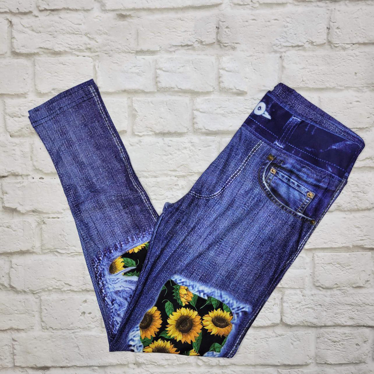 Sunflowers Faux Denim Leggings (TL)