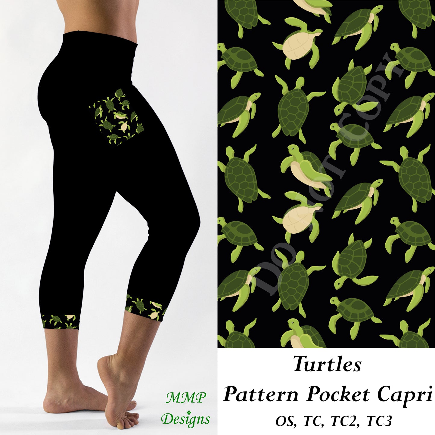 Turtles Pattern Pocket Capri Leggings (MMP)