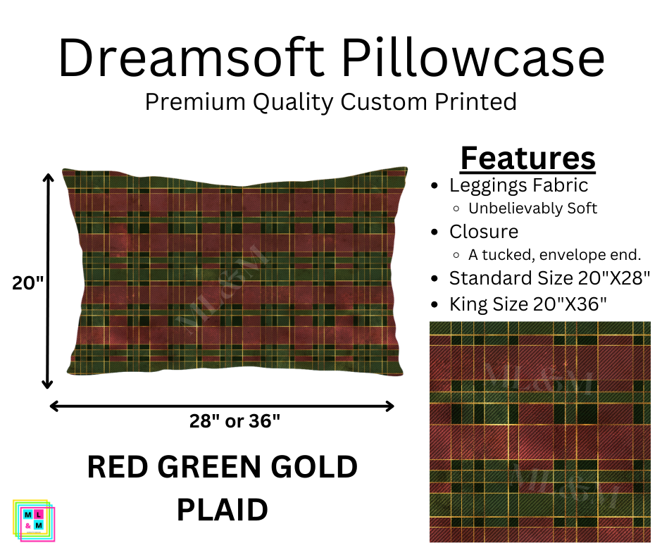 Red Green Gold Plaid Pillowcase (Pixie)