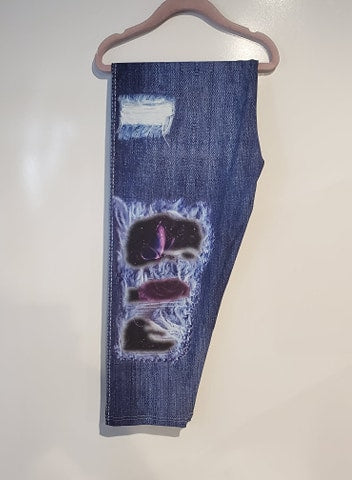 Butterfly & Roses Faux Denim Capri Leggings (LEB)