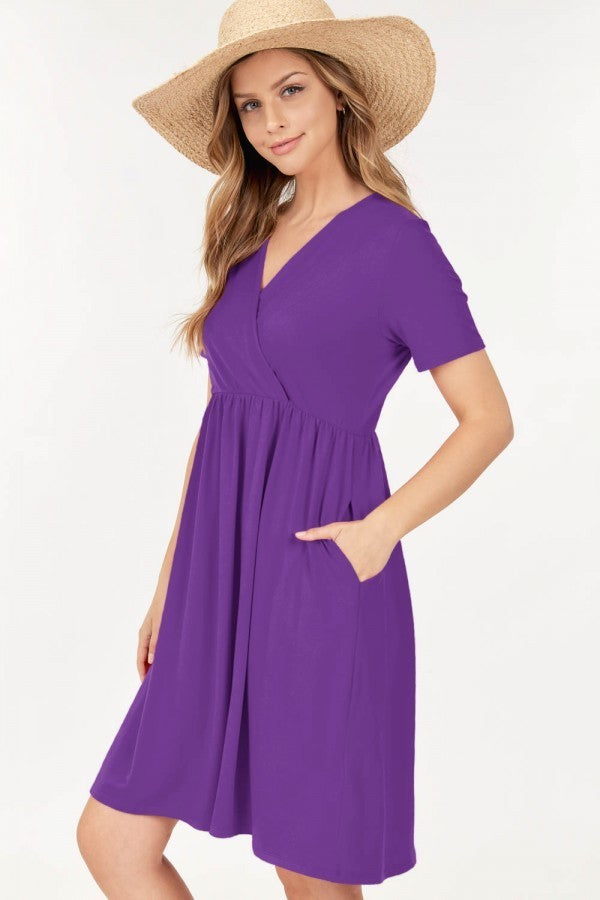 Purple Crossover Empire Dress with Pockets – Liv 4 Leggings & More, LLC