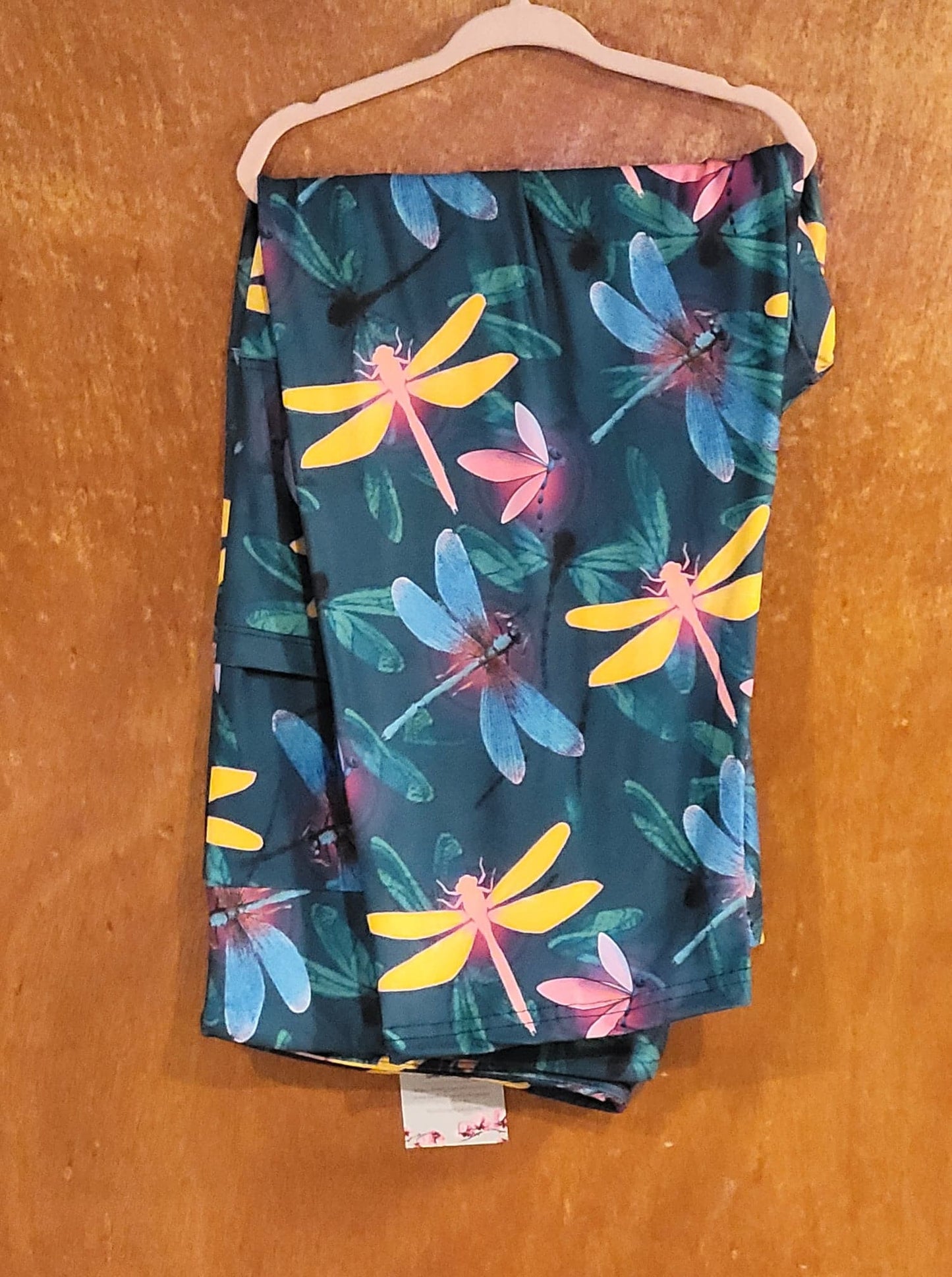 Teal Dragonfly Capri Leggings with Pockets (TLG)