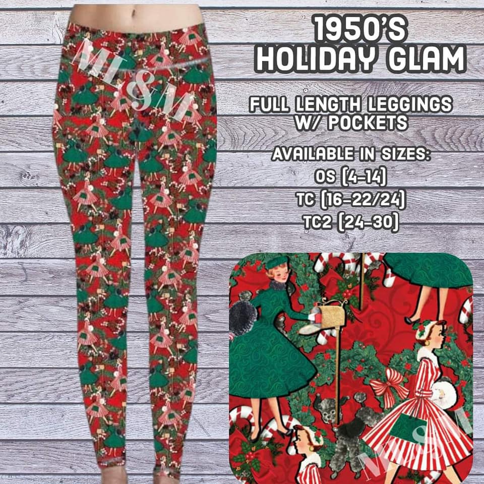 1950's Holiday Glam Leggings with Pockets (Pixie)