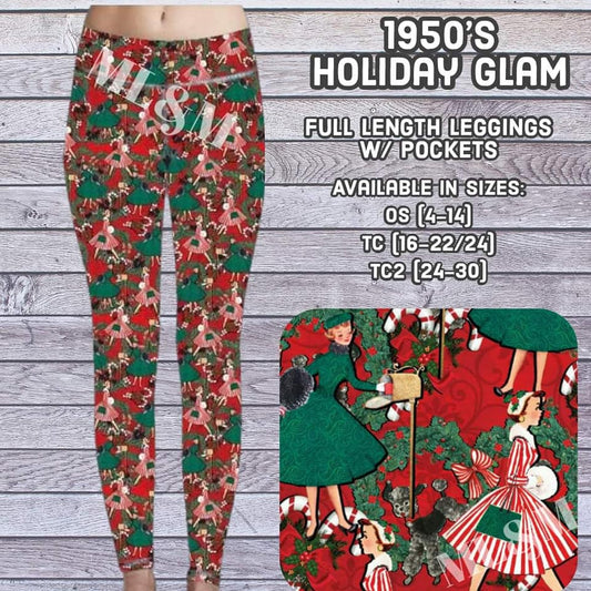 1950's Holiday Glam Leggings with Pockets (Pixie)