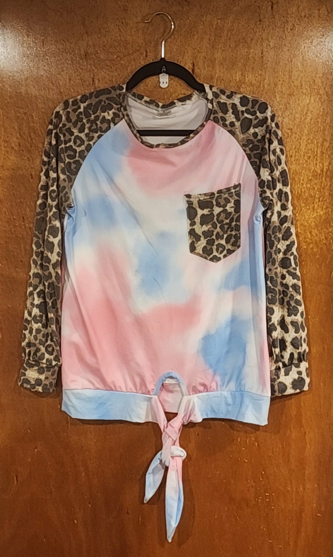 Tie Dye Leopard Sleeves Shirt
