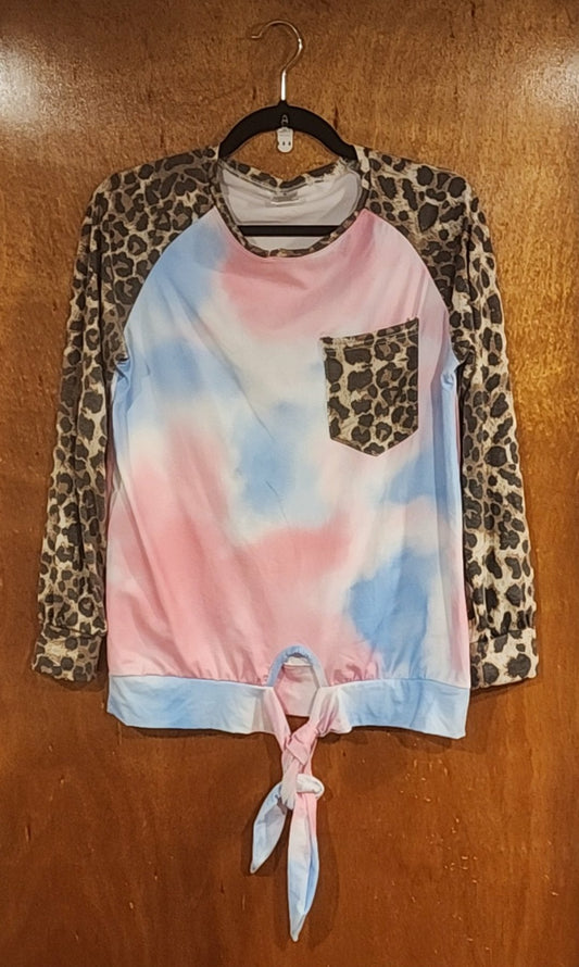 Tie Dye Leopard Sleeves Shirt