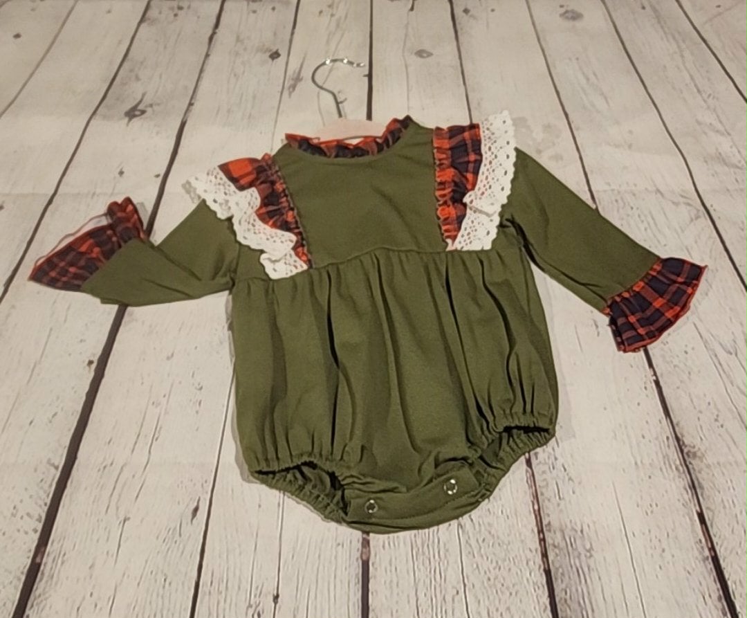Green with Plaid Accents Kids Onesie