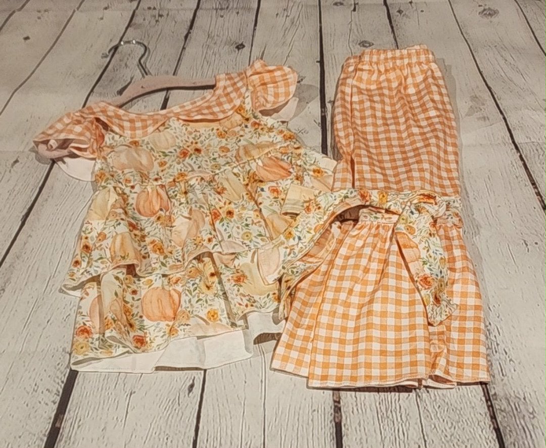 Pumpkin Plaid 2-piece Kids Outfit