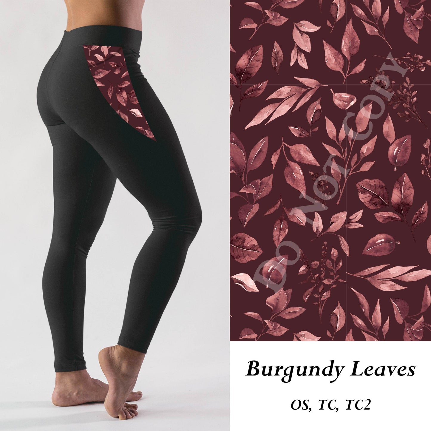 Burgundy Leaves Sports Pocket Leggings (SLB)