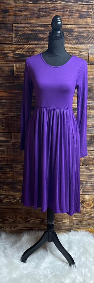 Purple Long Sleeve Knee Length Dress