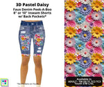 3D Paisley Daisy Faux Denim Peek-A-Boo Shorts (Pixie)