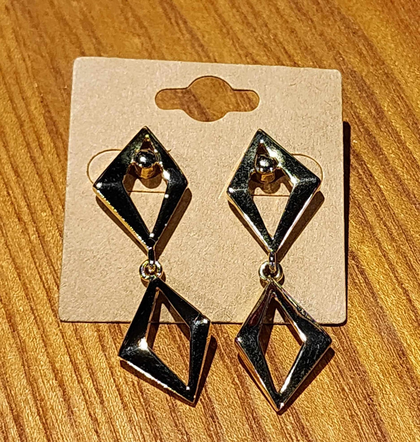 Gold Tone Diamond Shaped Earrings