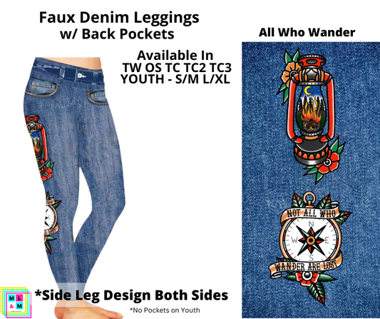 All Who Wander Faux Denim Leggings & Capri with Pockets (Pixie)