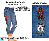 All Who Wander Faux Denim Leggings & Capri with Pockets (Pixie)