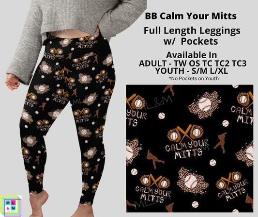 Baseball Calm Your Mitts Leggings & Capri with Pockets (Pixie)