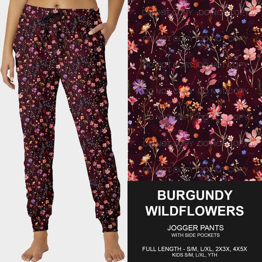 B190 - Preorder Burgandy Wildflowers Joggers (Closes 10/27. ETA late Dec.)