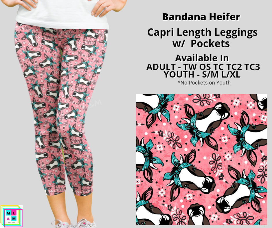 Bandana Heifer Capri Leggings with Pockets (Pixie)