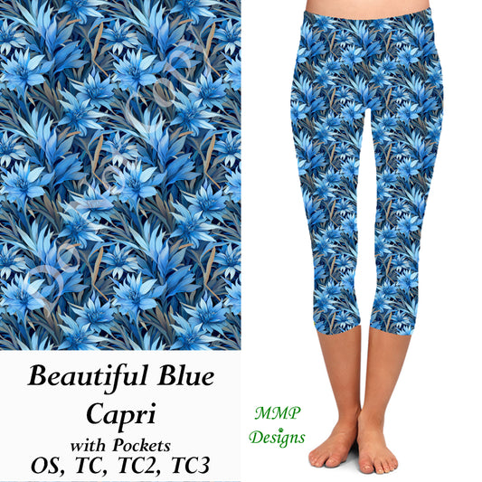 Beautiful Blue Capri Leggings with Pockets (MMP)