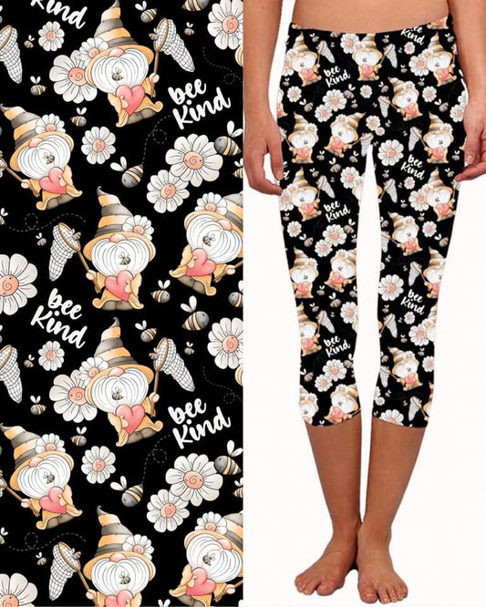 Bee Kind Gnomes Capri Leggings with Pockets (TDL)