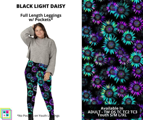 Black Light Daisy Leggings with Pockets (Pixie)