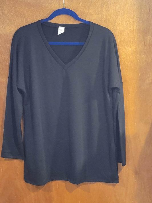 Black Soft V-Neck Long Sleeve Tunic