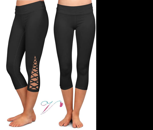 Black Side Criss Cross Capri Leggings (LEB)