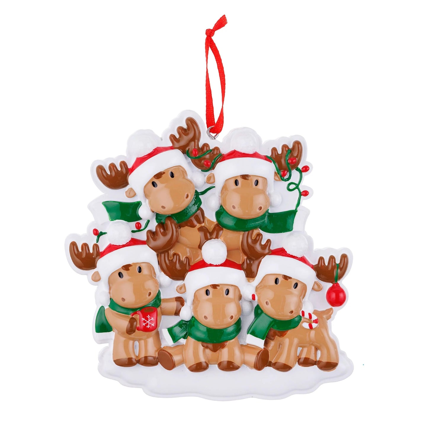 Personalized Poly-Resin Ornament Cutesy Moose Family (2-6 People)