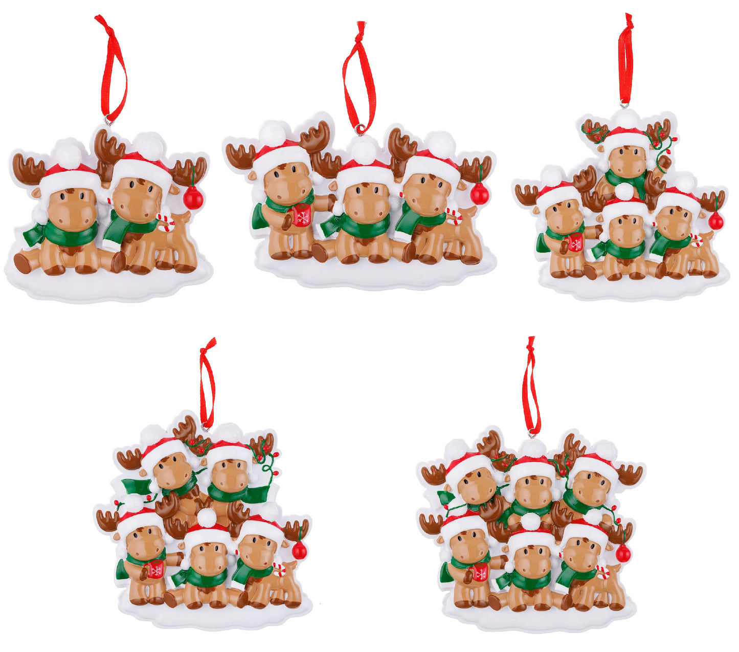 Personalized Poly-Resin Ornament Cutesy Moose Family (2-6 People)