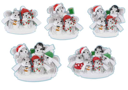 Personalized Poly-Resin Ornament Gray Squirrel Family (2-6 People)