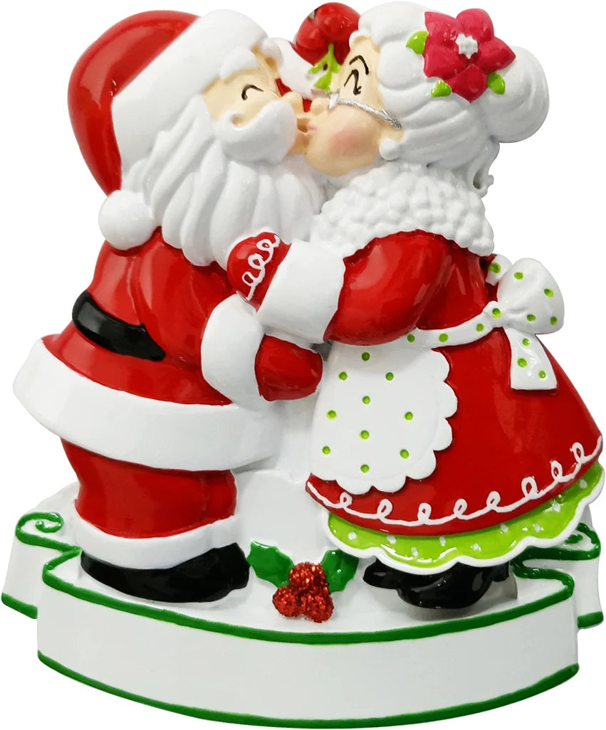 Personalized Poly-Resin Ornament Mr and Mrs Claus Kissing