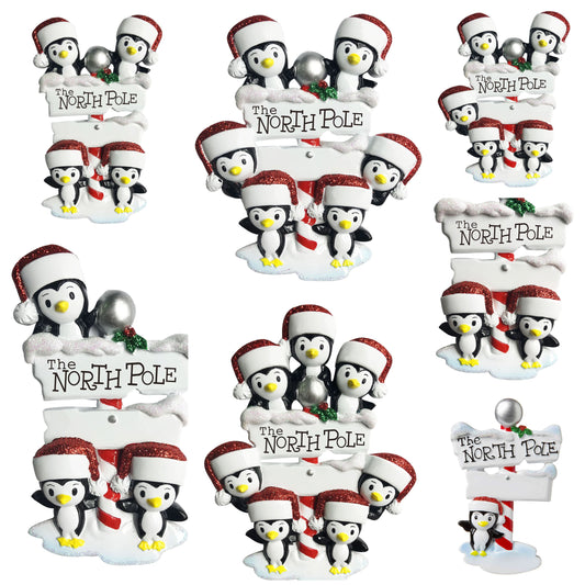 Personalized Poly-Resin Ornament North Pole Penguin Family (1-7 People)