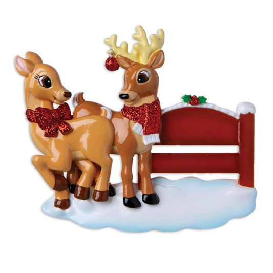 Personalized Poly-Resin Ornament Reindeer Couple with Park Sign